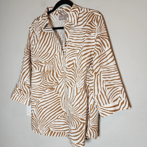 NWT Chico's popover 3/4 sleeve brown zebra cotton shirt. Size 3. XL - Picture 16 of 16